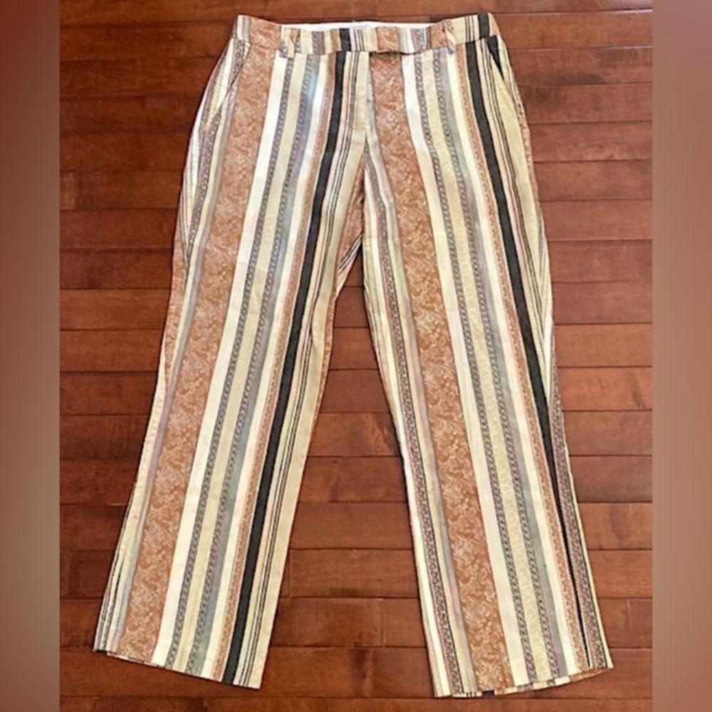 Poleci Textured Earth Tones Paisley Striped SZ 4 Festival Boho Chic Modern Pants